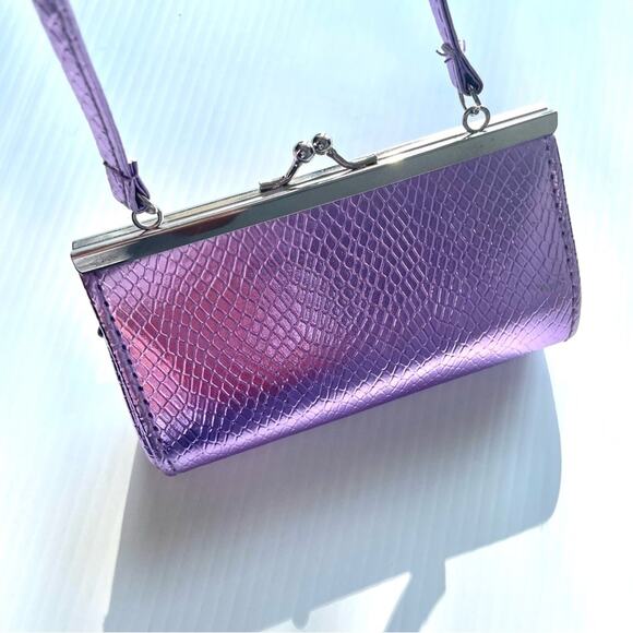 Mini foil Handbag Lilac Purple croc texture purse 90s Y2K style - Picture 3 of 5